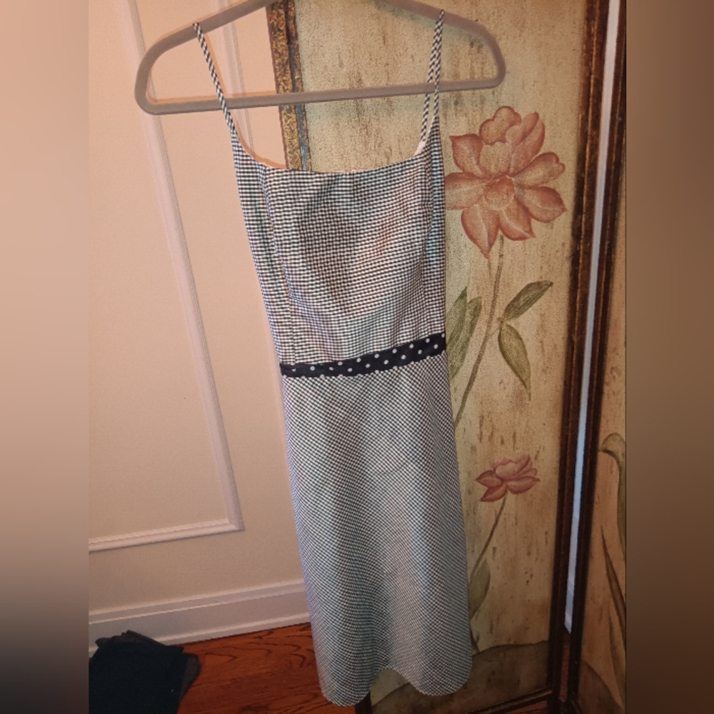 Vintage ABS Allen Schwartz checkered 100% silk spaghetti strap dress